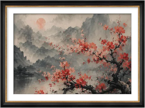 Vista 251 de MUDECOR Lienzo enmarcado prémium para pared, pinos nevados en bosque de invierno, ilustraciones modernas, arte contemporáneo, escénico, divertido