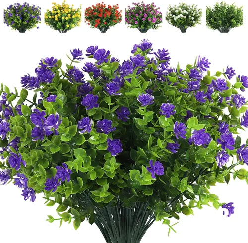 Vista 45 de RECUTMS - Flores artificiales, 12 plantas sintéticas para exteriores, resisten rayos ultravioleta, arbustos para interiores y exteriores, maceta