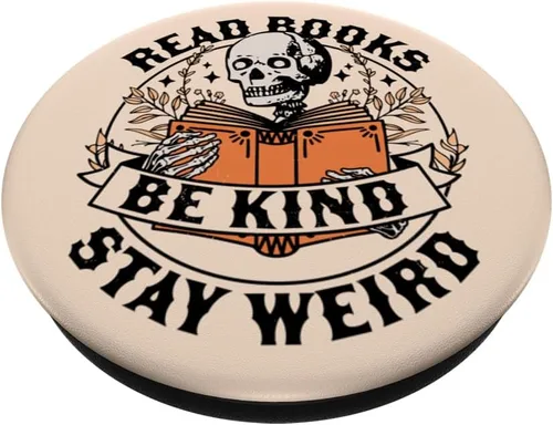 Vista 2 de Read Books Be Kind Stay Weird Libro de lectura de esqueleto Bookish PopSockets Standard PopGrip