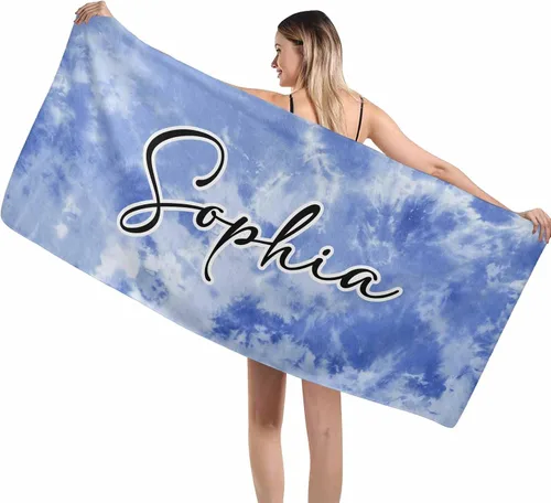 Vista 49 de MyPupSocks Toallas de playa para niñas, toallas personalizadas de teñido anudado con nombres para niños y adultos, toallas de playa personalizadas