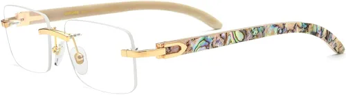 Vista 5 de HEPIDEM 100% Really Buffalo Horn Mejillón Shell Rimless Gafas Marco 908