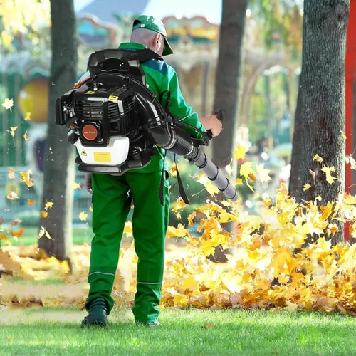 Vista 8 de Soplador de hojas de mochila a gas, soplador de hojas de gas de 52 CC, soplador de hojas de 2 tiempos de 550 CFM, sopladores de gas de 6800 RPM