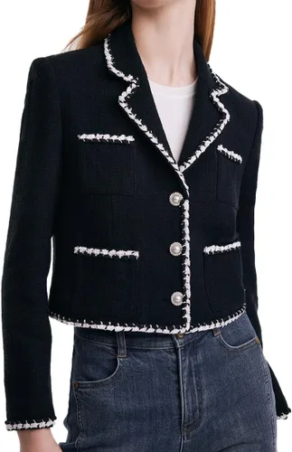 Vista 2 de Tweed Blazers for Women Work Business Casual, Knit Blazer Cropped Jacket for Women
