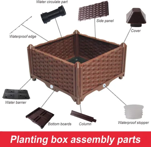 Vista 3 de BAOYOUNI - Juego de jardinera cuadrada para interiores o exteriores, maceta de plástico, caja de cultivo para verduras frescas, hierbas, flores