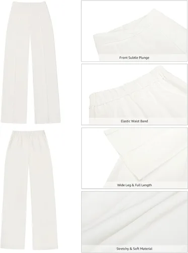 Vista 11 de Vetinee Pantalones de vestir para mujer, estilo casual, de cintura alta, pierna ancha, para trabajo, oficina, pantalones elásticos