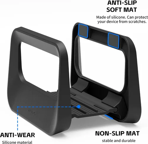 Vista 4 de Soporte vertical para computadora de escritorio, soporte de plástico para laptop con protección de silicona, compatible con todos los Negro