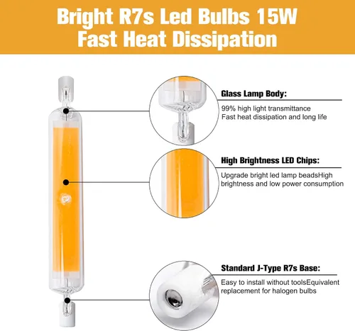 Vista 6 de Bombillas LED R7S de 15 W y 4.646 in (paquete de 2) 150 W equivalente a halógeno tipo J 120 V regulable T3 R7s base doble luz de inundación 3000 K