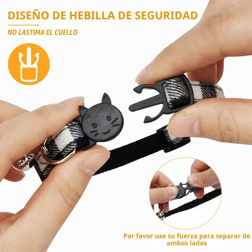 Vista 3 de Collar de gato MJIYA con campana, collar de cuadrícula separable con hebilla de plástico, ligero ajustable, de nailon, collares de gatito