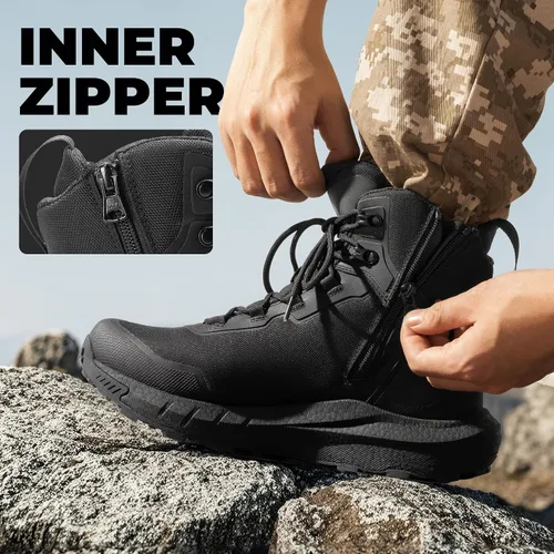 Vista 7 de NORTIV 8 Suela acolchada táctica ligera para hombre, para el trabajo, todo el día, cremallera lateral, motocicleta, combate, militar, bota