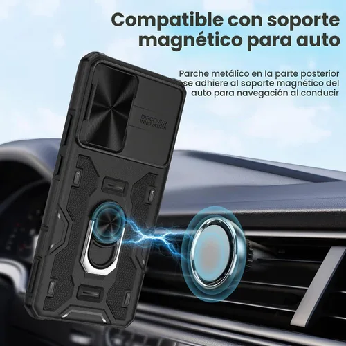 Vista 6 de Caka Funda para Samsung Galaxy S22 con soporte y funda para cámara, color Negro
