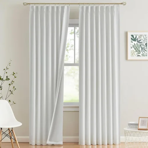 Vista 23 de Vision Home Cortinas marrones con pliegues pinzados, opacas completas, cortinas de ventana de lino mezclado para oscurecer la habitación, cortinas