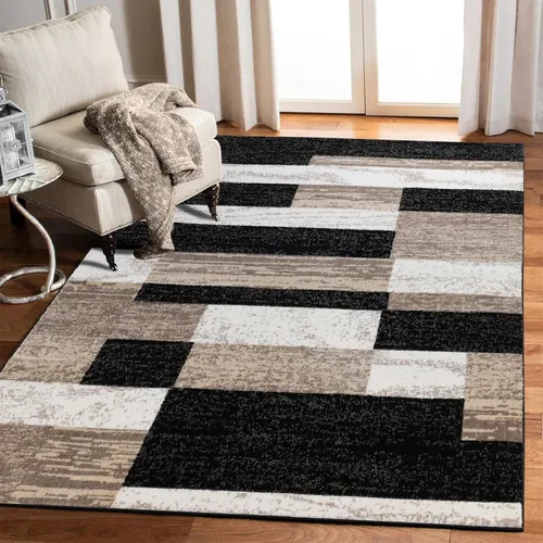 Vista 24 de Superior - Alfombra de pasillo, reverso de yute, moderna, geométrica, para dormitorio, oficina, sala de estar, entrada, suelo de madera dura
