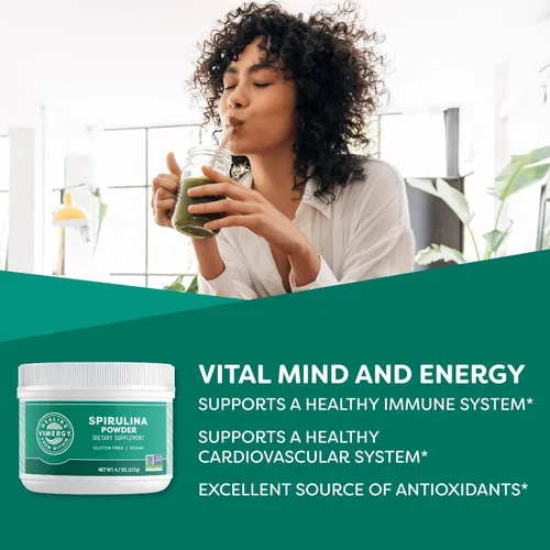 Vista 2 de Vimergy Polvo de espirulina - Proteína vegetal concentrada que apoya la salud inmunológica y la función cardiovascular - Vegano, Kosher, sin gluten