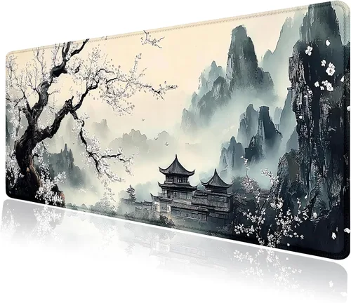 Vista 26 de Alfombrilla grande para mouse, tapete de escritorio para teclado de computadora, base de goma antideslizante, impermeable con bordes cosidos