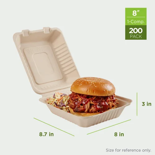 Vista 2 de KARAT EARTH Clamshell - Contenedores Take Out de comida para llevar [8"x8", 200 ct] - Contenedores compostables para llevar, bagazo biodegradable