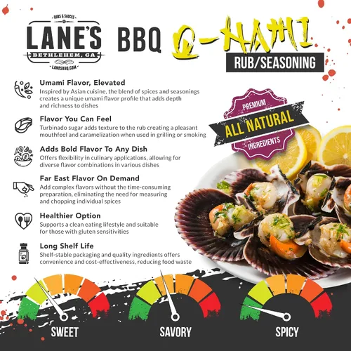 Vista 2 de Lane's BBQ Q-NAMI Rub Seasoning Sabor asiático Sin gluten Sin MSG ni conservantes (4 onzas)