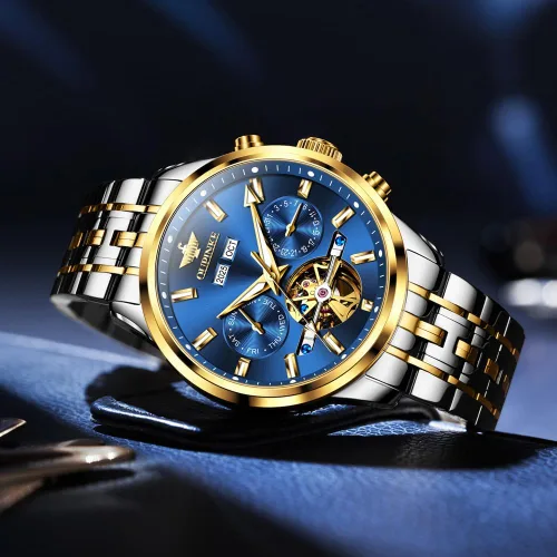 Vista 6 de OLEVS Relojes automáticos para hombre, mecánico, de lujo, cuerda automática, multicalendario, acero inoxidable, impermeable, relojes de pulsera