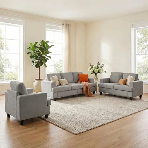 Vista 14 de ijuicy Juego de sofá seccional de chenilla de 6 asientos para juego de muebles de sala de estar, juego de sofá moderno de 3 piezas, sofá de 3