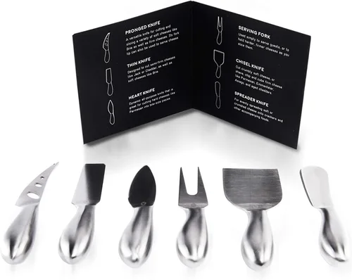 Vista 7 de Lunar - Juego de cuchillos de queso de 6 piezas, colección de cuchillos de queso de acero inoxidable de alta calidad, accesorios para tabla