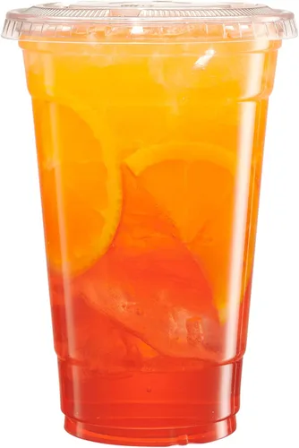 Vista 2 de Vasos de plástico transparente con tapas, sin BPA, 20 onzas, tazas de café desechables con borde enrollado, 100 piezas para oficina, tienda