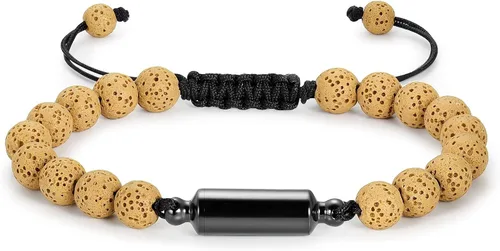 Vista 5 de Oinsi Pulseras casuales de piedra de lava para hombre con cuentas de cremación para cenizas tubo hueco joyería conmemorativa longitud ajustable