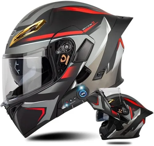 Vista 10 de AAREG - Casco de motocicleta con bluetooth, visera frontal abatible aprobada por DOT/ECE, viseras antivaho duales, para adultos, hombres, mujeres