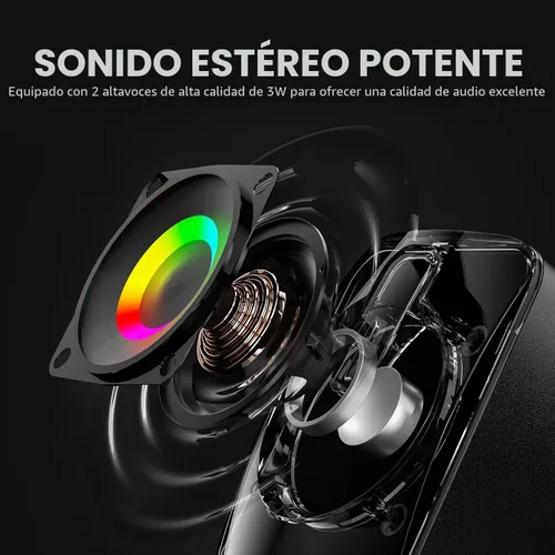 Vista 2 de MELOGAGA altavoces RGB para computadora, altavoces para PC con alimentación USB con retroiluminación LED de 7 colores, barra de sonido compacta