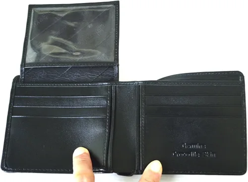Vista 6 de Billetera de cuero plegable para hombre, Negro
