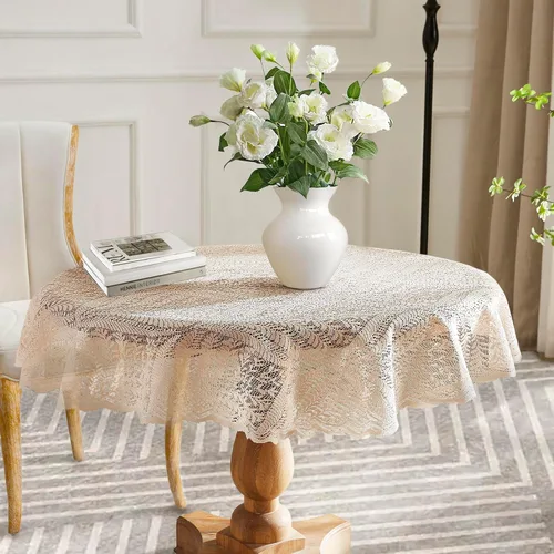 Vista 12 de Warm Home Designs Mantel de encaje negro. Mantel redondo pequeño de 36 pulgadas de diámetro. Mantel floral, superposición rústica o mantel bohemio