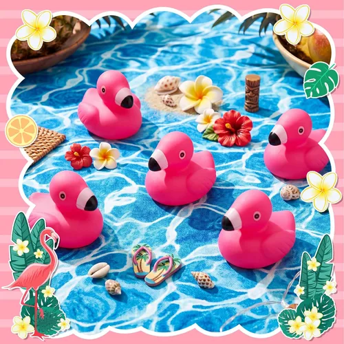 Vista 4 de Honoson Pato de goma flamenco rosa flamenco recuerdo de fiesta juguete piscina flotante chirriante pato de goma para decoración de fiesta