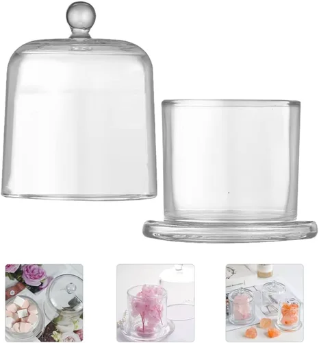 Vista 6 de Zerodeko Mantequillera de cristal con tapa con asa, contenedor de almacenamiento de aperitivos de frutas y postres, caja de queso rústica