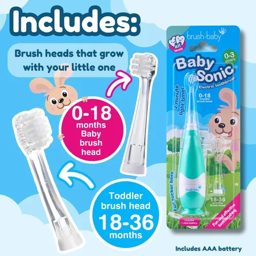 Vista 3 de brush-baby Cepillo de dientes eléctrico BabySonic para bebés y niños pequeños de 0 a 3 años - Temporizador LED inteligente y vibración suave