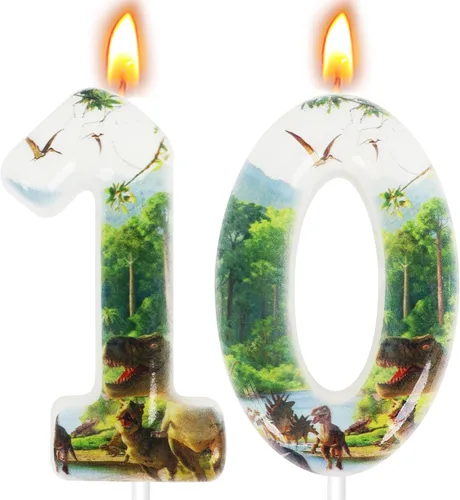 Vista 20 de Velas de cumpleaños de dinosaurios, suministros de decoración de fiesta de dinosaurios, velas de número de cumpleaños para decoración de pastel