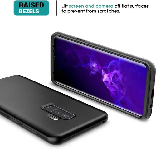 Vista 5 de SURITCH Funda para Samsung Galaxy S9 Plus, [protector de pantalla integrado] negro mate duro protección de cuerpo completo, a prueba de golpes