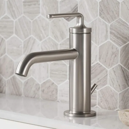 Vista 15 de KRAUS Ramus KBF-1221BG-2PK - Grifo de lavabo de baño de una sola manija con drenaje de varilla de elevación en oro cepillado