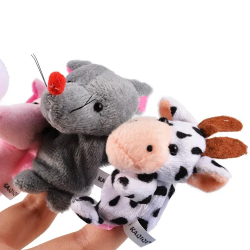 Vista 7 de acekid suave felpa Animal Finger Puppets Set terciopelo estilo Animal, 10 piezas