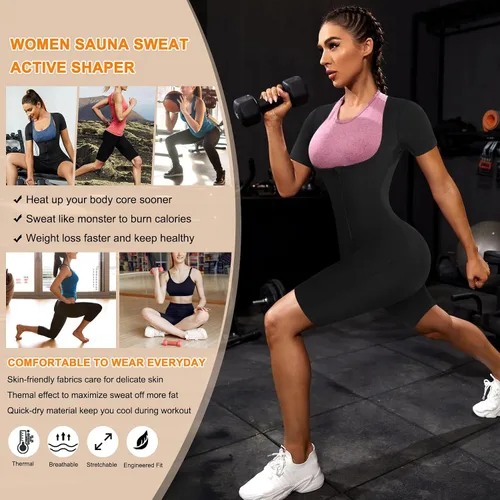 Vista 6 de URSEXYLY Traje de sauna para mujer, chaleco de sudor, entrenador de cintura, 3 en 1, adelgazante, moldeador de cuerpo completo, parte superior