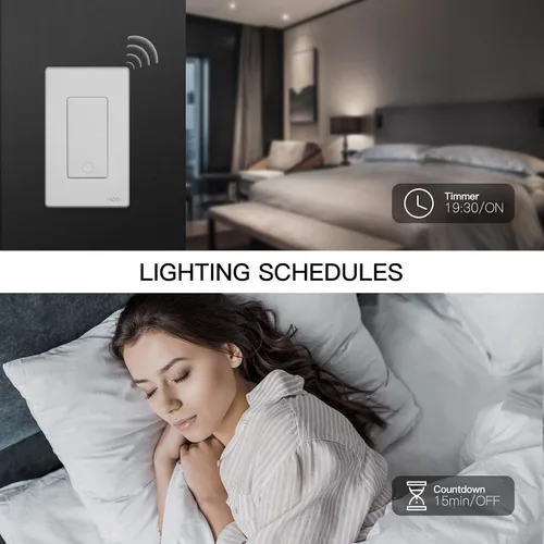 Vista 6 de MOES Interruptor inteligente Zigbee de 1 banda, no requiere cable neutro, interruptores de luz inteligentes de un solo polo, compatible con Alexa