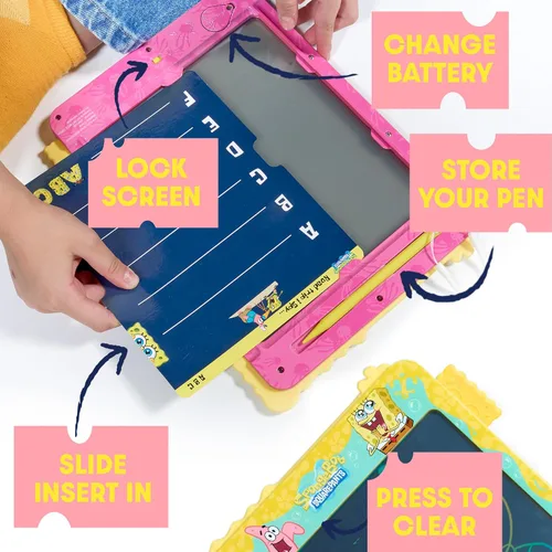 Vista 3 de Tableta de escritura LCD de Bob Esponja ScribblePop - Tablero de dibujo reutilizable y tarjetas de rastreo - Juguete educativo de viaje sin desorden