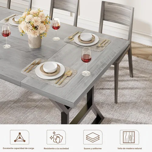 Vista 5 de GarveeHome Mesa de comedor grande de 70.9 pulgadas para 6, mesa de cocina rectangular con patas de metal resistentes, mesa de comedor de madera