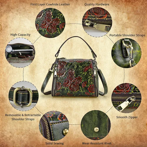 Vista 3 de LETEULO Bolso cruzado para mujer, bolso de mano de cuero con asa superior, estilo vintage