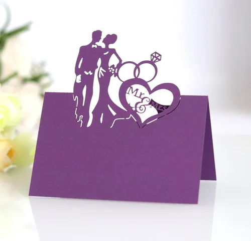 Vista 13 de 50 tarjetas de lugar, tarjetas de mesa, tarjetas de nombre para ajuste de mesa, romántico, amante, corazón, tarjeta de papel, banquete de asiento 3d
