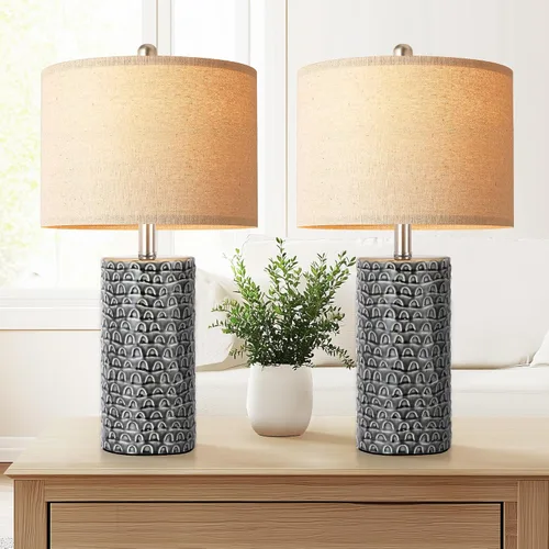 Vista 14 de PARTPHONER Juego de 2 lámparas de mesa de cerámica modernas de 23 pulgadas, lámparas de mesa para sala de estar, lámparas de noche rústicas