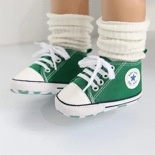 Vista 3 de KIDSUN - Zapatos deportivos unisex de caña alta para bebés, mezclilla de lona, suela antideslizante, suaves, para los primeros pasos