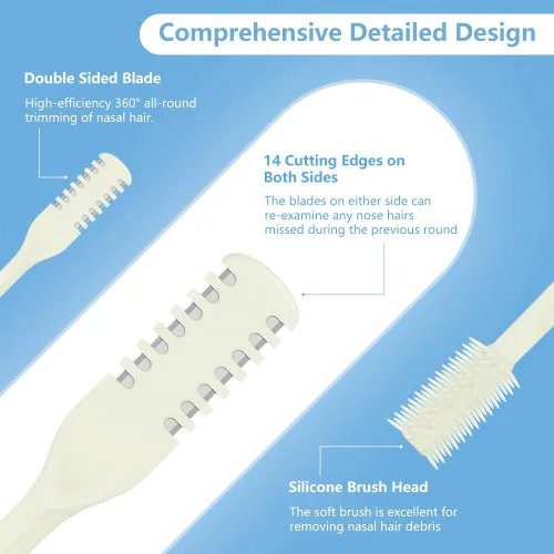 Vista 4 de Cortador de pelo nasal 2 en 1, recortador manual de doble cara con cepillo, cuchillo de nariz giratorio de 360° para hombres y mujeres, herramienta