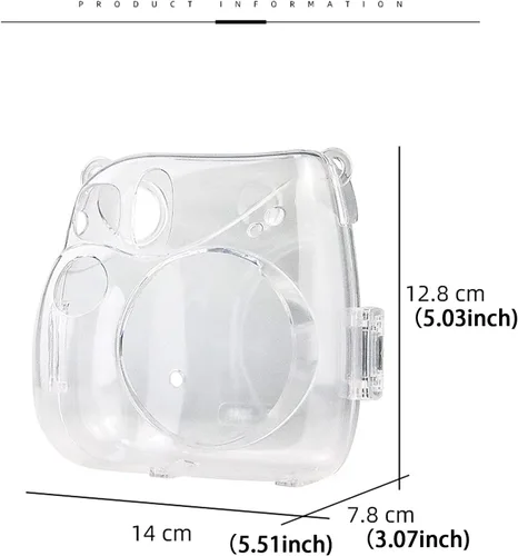 Vista 6 de Funda transparente para cámara instantánea Fujifilm Instax Mini 7+ 7 Plus, funda de cristal para cámara con correa de hombro extraíble Solo funda