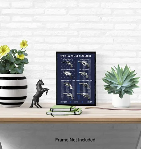 Vista 4 de Póster de pistola de policía – 8 x 10 pulgadas de línea azul fina, impresión artística para decoración de pared de recinto, oficina, regalo