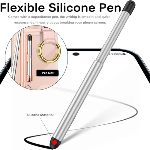 Vista 11 de Miimall Funda compatible con Samsung Galaxy Z Flip 4 2022 con bolígrafo, funda ultradelgada Flip 4 con soporte para anillo, TPU suave + PC, a prueba