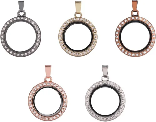 Vista 2 de 5 unidslote de 0.984 in redondo de cristal de memoria Relicario foto Locket colgante para dijes flotantes Locket Collares Accesorios de joyería