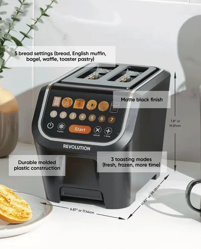 Vista 6 de Tostadora digital Revolution R90 – Tostadora de alta velocidad de 2 rebanadas con tecnología patentada InstaGLO 2.0 – Tosta pan, bagels, gofres
